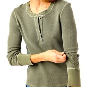 AMO thermal knit henley tee, tea leaf color, size L, never worn (no tags)